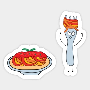 funny spaghetti with fork Sticker